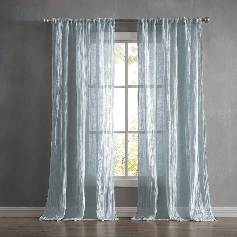 NWT French Connection Charter Crushed Polylinen Semi Sheer 2 Panels Aqua…